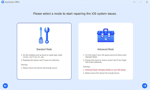 Select the “Standard Mode” repair mode to proceed.