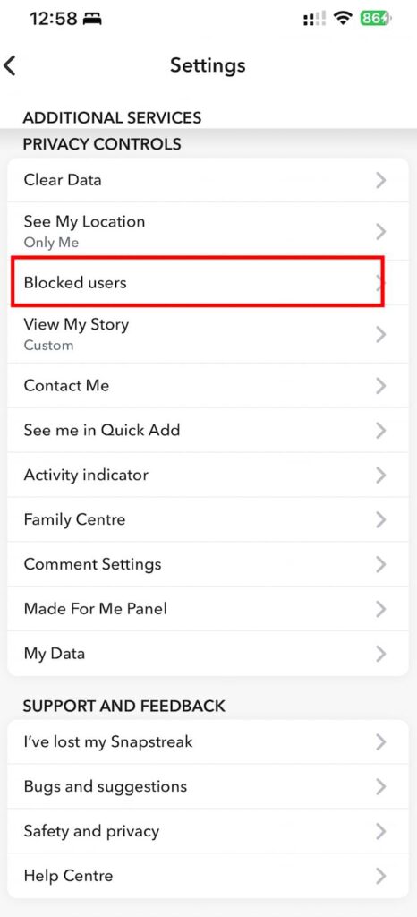 Click on blocked users